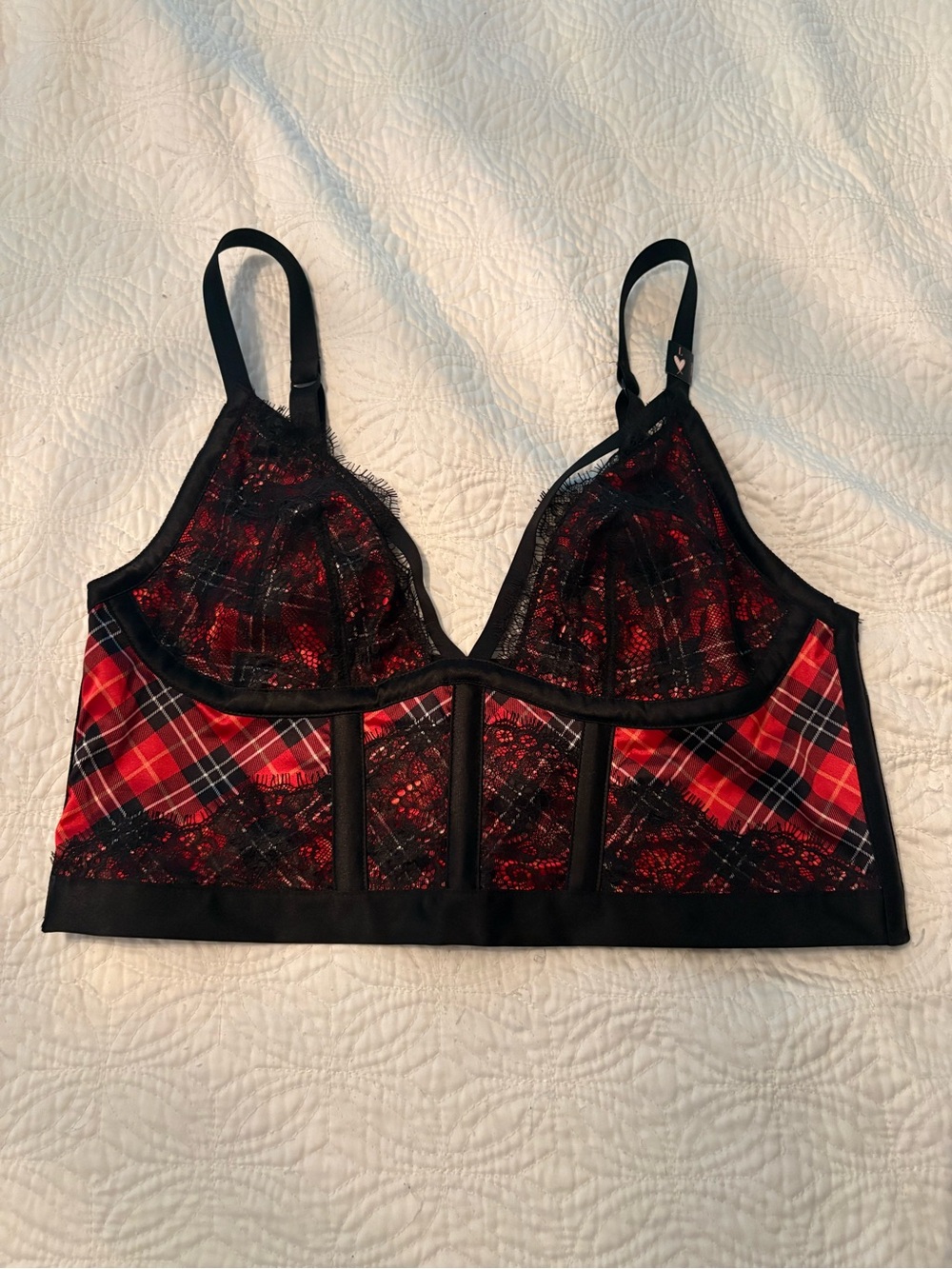 NWT Victoria’s Secret Red Plaid Lace Longline Bralette sz L